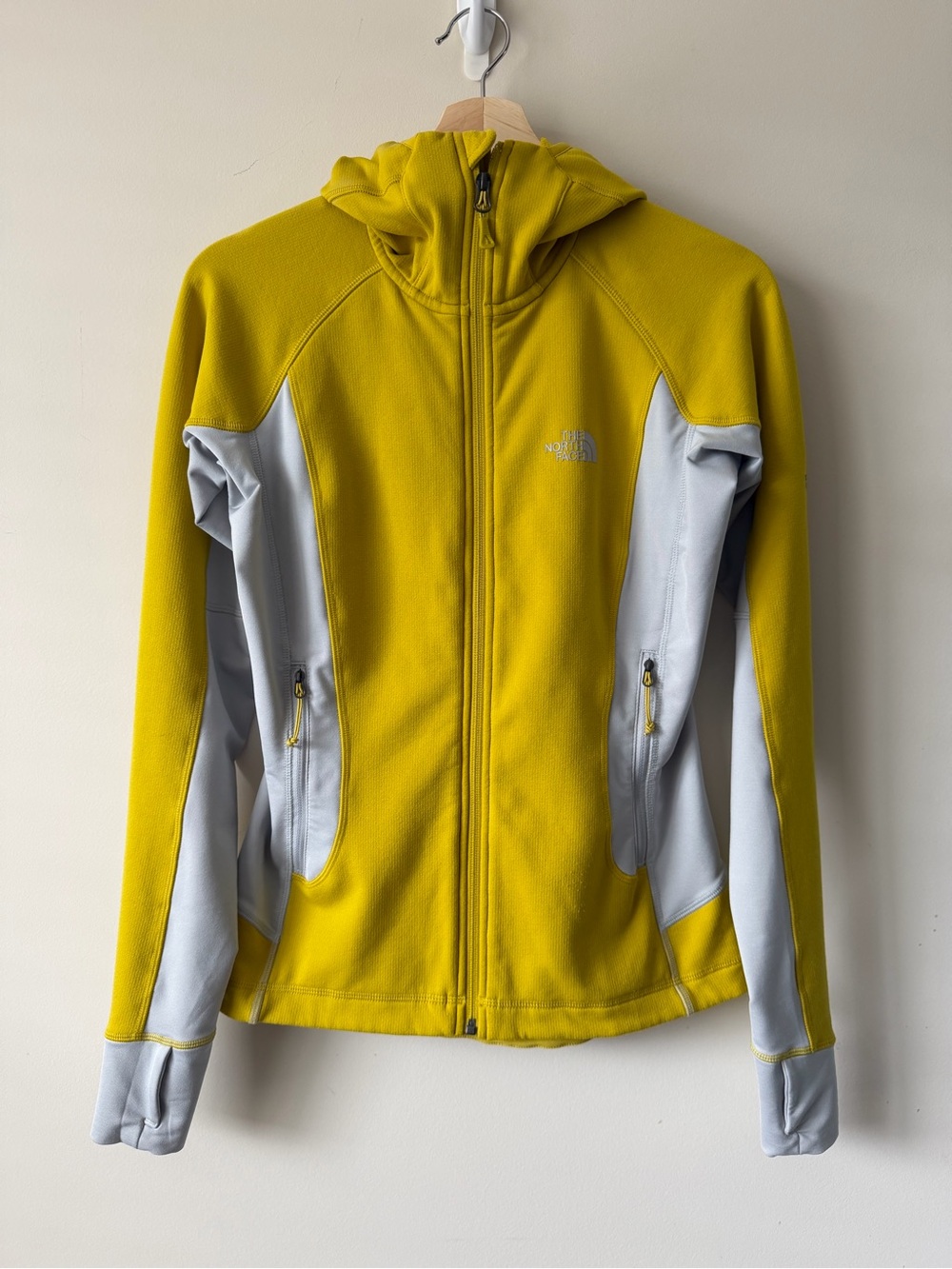 The North Face Hooded Zip-Up in Chartreuse and Light Gray
